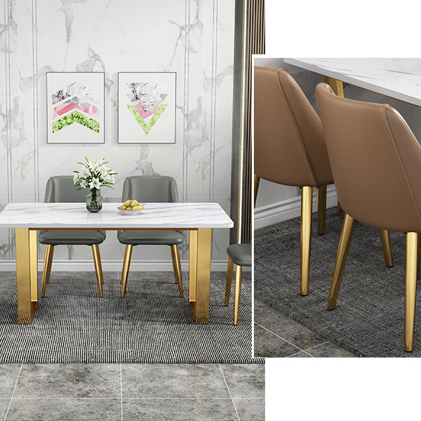 Rectangular Scandinavian Style Sintered Stone Dining Room Set Dining Furniture with Metallic Base Clearhalo 'Dining Room Sets' 'Dining Tables & Seating' 'dining_room_set' 'furn' 'furn_dining_room_set' 'Furniture' 'furniture_dining_room_set' 'Kitchen & Dining Furniture' 'kitchen&dining_furn' 'kitchen' 3526376