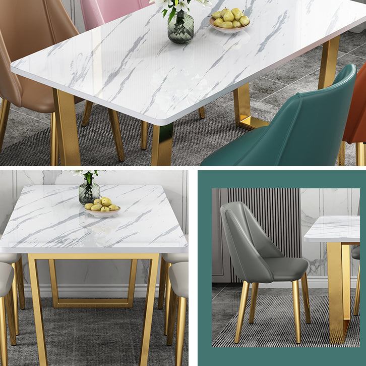 Rectangular Scandinavian Style Sintered Stone Dining Room Set Dining Furniture with Metallic Base Clearhalo 'Dining Room Sets' 'Dining Tables & Seating' 'dining_room_set' 'furn' 'furn_dining_room_set' 'Furniture' 'furniture_dining_room_set' 'Kitchen & Dining Furniture' 'kitchen&dining_furn' 'kitchen' 3526377