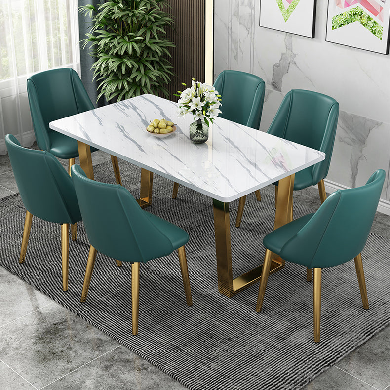 Rectangular Scandinavian Style Sintered Stone Dining Room Set Dining Furniture with Metallic Base Clearhalo 'Dining Room Sets' 'Dining Tables & Seating' 'dining_room_set' 'furn' 'furn_dining_room_set' 'Furniture' 'furniture_dining_room_set' 'Kitchen & Dining Furniture' 'kitchen&dining_furn' 'kitchen' 3526384