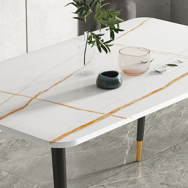 Rectangular Scandinavian Sintered Stone Dining Room Set Dining Furniture with Metallic Base Clearhalo 'Dining Room Sets' 'Dining Tables & Seating' 'dining_room_set' 'furn' 'furn_dining_room_set' 'Furniture' 'furniture_dining_room_set' 'Kitchen & Dining Furniture' 'kitchen&dining_furn' 'kitchen' 3526391