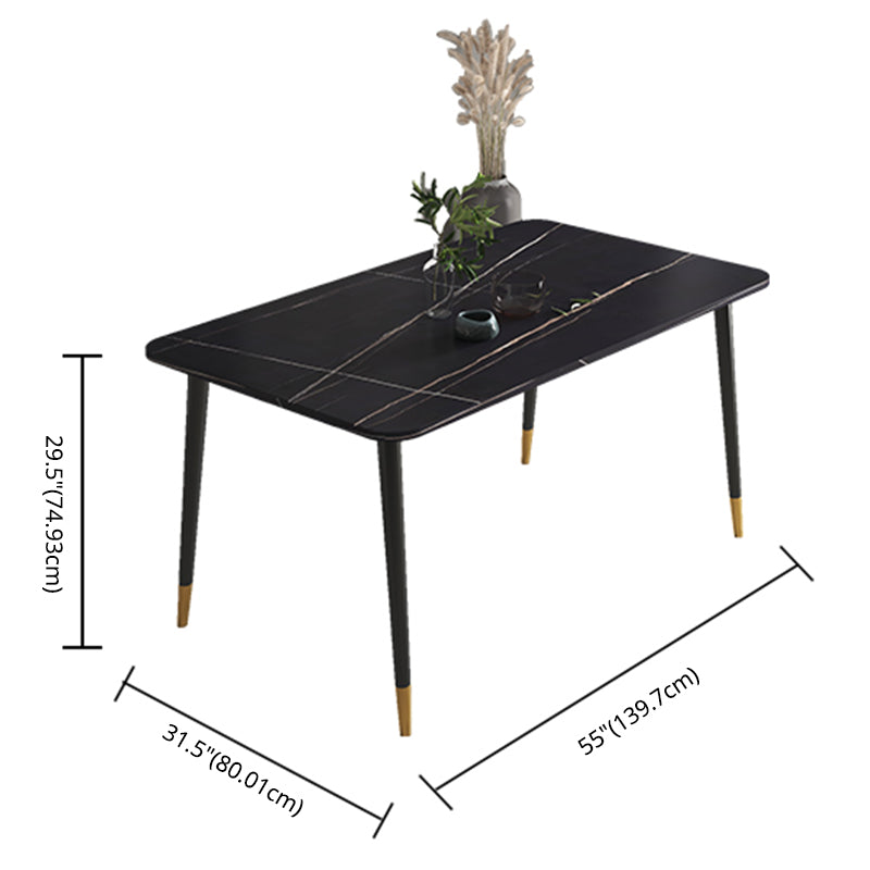 Rectangular Scandinavian Sintered Stone Dining Room Set Dining Furniture with Metallic Base Clearhalo 'Dining Room Sets' 'Dining Tables & Seating' 'dining_room_set' 'furn' 'furn_dining_room_set' 'Furniture' 'furniture_dining_room_set' 'Kitchen & Dining Furniture' 'kitchen&dining_furn' 'kitchen' 3526396