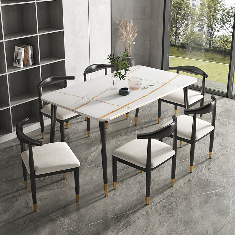 Rectangular Scandinavian Sintered Stone Dining Room Set Dining Furniture with Metallic Base Clearhalo 'Dining Room Sets' 'Dining Tables & Seating' 'dining_room_set' 'furn' 'furn_dining_room_set' 'Furniture' 'furniture_dining_room_set' 'Kitchen & Dining Furniture' 'kitchen&dining_furn' 'kitchen' 3526399