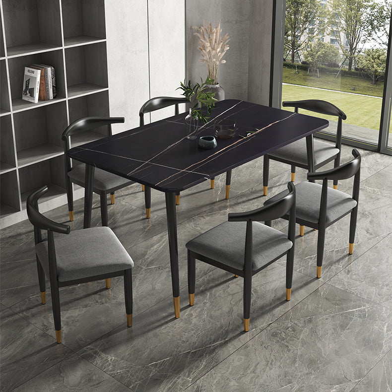 Rectangular Scandinavian Sintered Stone Dining Room Set Dining Furniture with Metallic Base Clearhalo 'Dining Room Sets' 'Dining Tables & Seating' 'dining_room_set' 'furn' 'furn_dining_room_set' 'Furniture' 'furniture_dining_room_set' 'Kitchen & Dining Furniture' 'kitchen&dining_furn' 'kitchen' 3526401