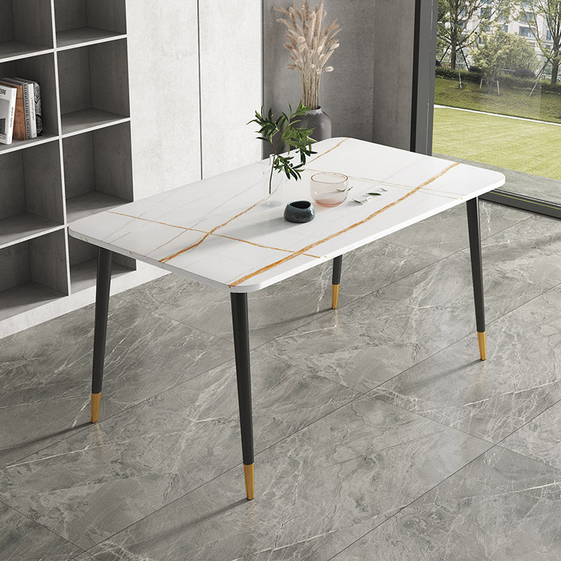 Rectangular Scandinavian Sintered Stone Dining Room Set Dining Furniture with Metallic Base Clearhalo 'Dining Room Sets' 'Dining Tables & Seating' 'dining_room_set' 'furn' 'furn_dining_room_set' 'Furniture' 'furniture_dining_room_set' 'Kitchen & Dining Furniture' 'kitchen&dining_furn' 'kitchen' 3526403