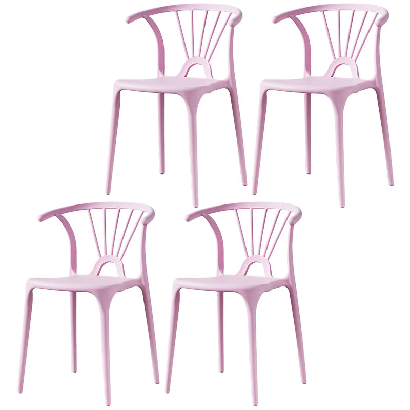 Home Contemporary Arm Chair Wishbone Back Plastic Stackable Dining Room Chair Pink 4 Piece Set Clearhalo ' kitchen&dining_furn' 'Dining Chairs' 'Dining Tables & Seating' 'dining_chair' 'furn' 'furn_dining_chair' 'Furniture' 'furniture_dining_chair' 'Kitchen & Dining Furniture' 'kitchen' 3539374