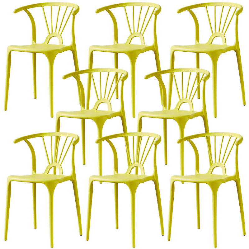 Home Contemporary Arm Chair Wishbone Back Plastic Stackable Dining Room Chair Yellow 8 Piece Set Clearhalo ' kitchen&dining_furn' 'Dining Chairs' 'Dining Tables & Seating' 'dining_chair' 'furn' 'furn_dining_chair' 'Furniture' 'furniture_dining_chair' 'Kitchen & Dining Furniture' 'kitchen' 3539380