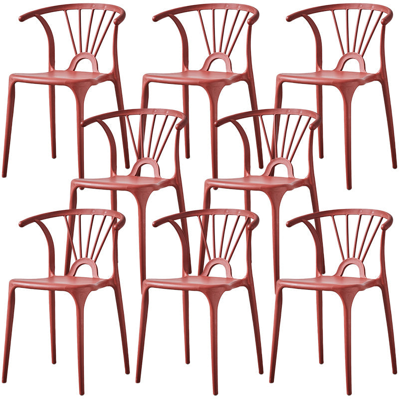 Home Contemporary Arm Chair Wishbone Back Plastic Stackable Dining Room Chair Red 8 Piece Set Clearhalo ' kitchen&dining_furn' 'Dining Chairs' 'Dining Tables & Seating' 'dining_chair' 'furn' 'furn_dining_chair' 'Furniture' 'furniture_dining_chair' 'Kitchen & Dining Furniture' 'kitchen' 3539392