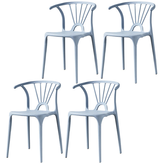 Home Contemporary Arm Chair Wishbone Back Plastic Stackable Dining Room Chair Light Gray 4 Piece Set