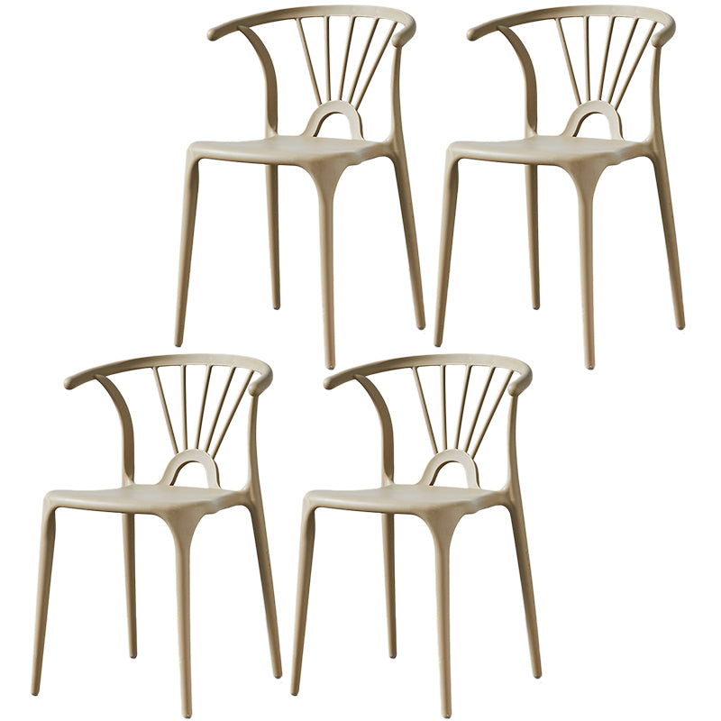 Home Contemporary Arm Chair Wishbone Back Plastic Stackable Dining Room Chair Khaki 4 Piece Set Clearhalo ' kitchen&dining_furn' 'Dining Chairs' 'Dining Tables & Seating' 'dining_chair' 'furn' 'furn_dining_chair' 'Furniture' 'furniture_dining_chair' 'Kitchen & Dining Furniture' 'kitchen' 3539414