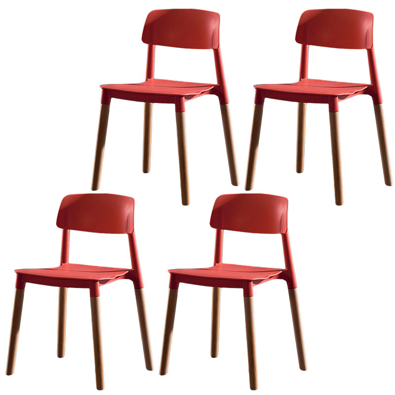 Modern Square Open Back Dining Chair Plastic Stackable Side Dining Chairs for Kitchen Red 4 Piece Set Clearhalo ' kitchen&dining_furn' 'Dining Chairs' 'Dining Tables & Seating' 'dining_chair' 'furn' 'furn_dining_chair' 'Furniture' 'furniture_dining_chair' 'Kitchen & Dining Furniture' 'kitchen' 3539441