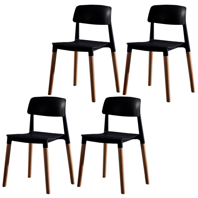 Modern Square Open Back Dining Chair Plastic Stackable Side Dining Chairs for Kitchen Black 4 Piece Set Clearhalo ' kitchen&dining_furn' 'Dining Chairs' 'Dining Tables & Seating' 'dining_chair' 'furn' 'furn_dining_chair' 'Furniture' 'furniture_dining_chair' 'Kitchen & Dining Furniture' 'kitchen' 3539444