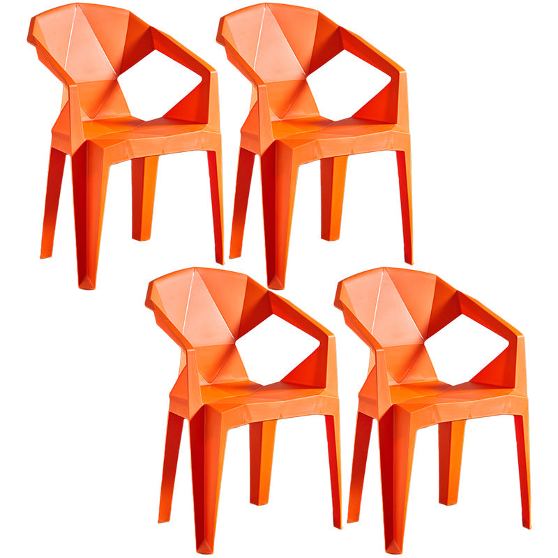 Home Contemporary Arm Chair Solid Back Plastic Stackable Dining Room Chair Orange 4 Piece Set Clearhalo ' kitchen&dining_furn' 'Dining Chairs' 'Dining Tables & Seating' 'dining_chair' 'furn' 'furn_dining_chair' 'Furniture' 'furniture_dining_chair' 'Kitchen & Dining Furniture' 'kitchen' 3539523