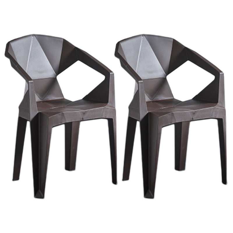 Home Contemporary Arm Chair Solid Back Plastic Stackable Dining Room Chair Brown 2 Piece Set Clearhalo ' kitchen&dining_furn' 'Dining Chairs' 'Dining Tables & Seating' 'dining_chair' 'furn' 'furn_dining_chair' 'Furniture' 'furniture_dining_chair' 'Kitchen & Dining Furniture' 'kitchen' 3539543