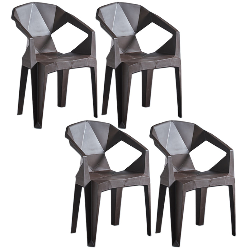 Home Contemporary Arm Chair Solid Back Plastic Stackable Dining Room Chair Brown 4 Piece Set Clearhalo ' kitchen&dining_furn' 'Dining Chairs' 'Dining Tables & Seating' 'dining_chair' 'furn' 'furn_dining_chair' 'Furniture' 'furniture_dining_chair' 'Kitchen & Dining Furniture' 'kitchen' 3539544
