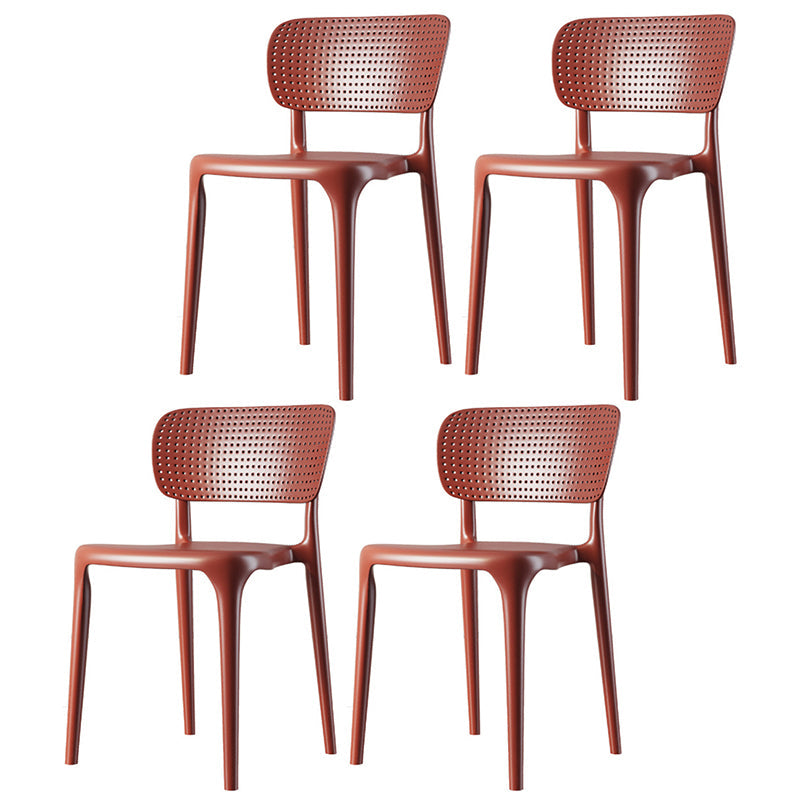 Contemporary Dining Chairs Plastic Dining Armless Side Chair for Home Use Red Open 4 Piece Set Clearhalo ' kitchen&dining_furn' 'Dining Chairs' 'Dining Tables & Seating' 'dining_chair' 'furn' 'furn_dining_chair' 'Furniture' 'furniture_dining_chair' 'Kitchen & Dining Furniture' 'kitchen' 3539659