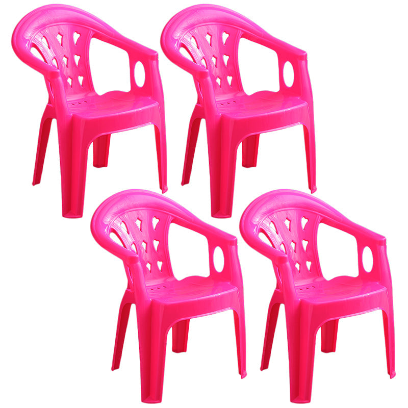 Contemporary Plastic Dining Armchair Slat Back Stacking Side Chair for Home Rose Red 4 Piece Set Clearhalo ' kitchen&dining_furn' 'Dining Chairs' 'Dining Tables & Seating' 'dining_chair' 'furn' 'furn_dining_chair' 'Furniture' 'furniture_dining_chair' 'Kitchen & Dining Furniture' 'kitchen' 3539766