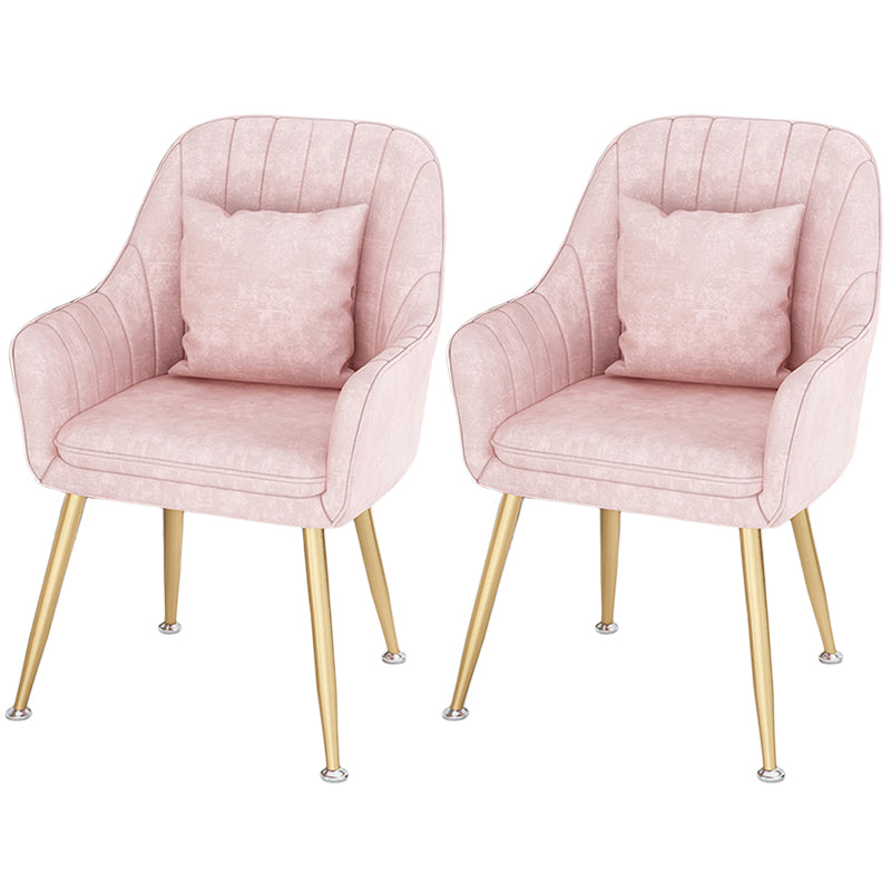 Scandinavian Style Metal Dining Chair Bedroom Solid Back Dining Arm Chairs Pink 2 Piece Set Brass Gold Clearhalo ' kitchen&dining_furn' 'Dining Chairs' 'Dining Tables & Seating' 'dining_chair' 'furn' 'furn_dining_chair' 'Furniture' 'furniture_dining_chair' 'Kitchen & Dining Furniture' 'kitchen' 3539818