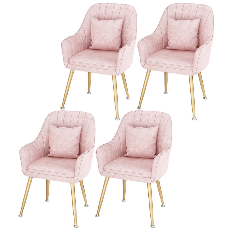 Scandinavian Style Metal Dining Chair Bedroom Solid Back Dining Arm Chairs Pink 4 Piece Set Brass Gold Clearhalo ' kitchen&dining_furn' 'Dining Chairs' 'Dining Tables & Seating' 'dining_chair' 'furn' 'furn_dining_chair' 'Furniture' 'furniture_dining_chair' 'Kitchen & Dining Furniture' 'kitchen' 3539819