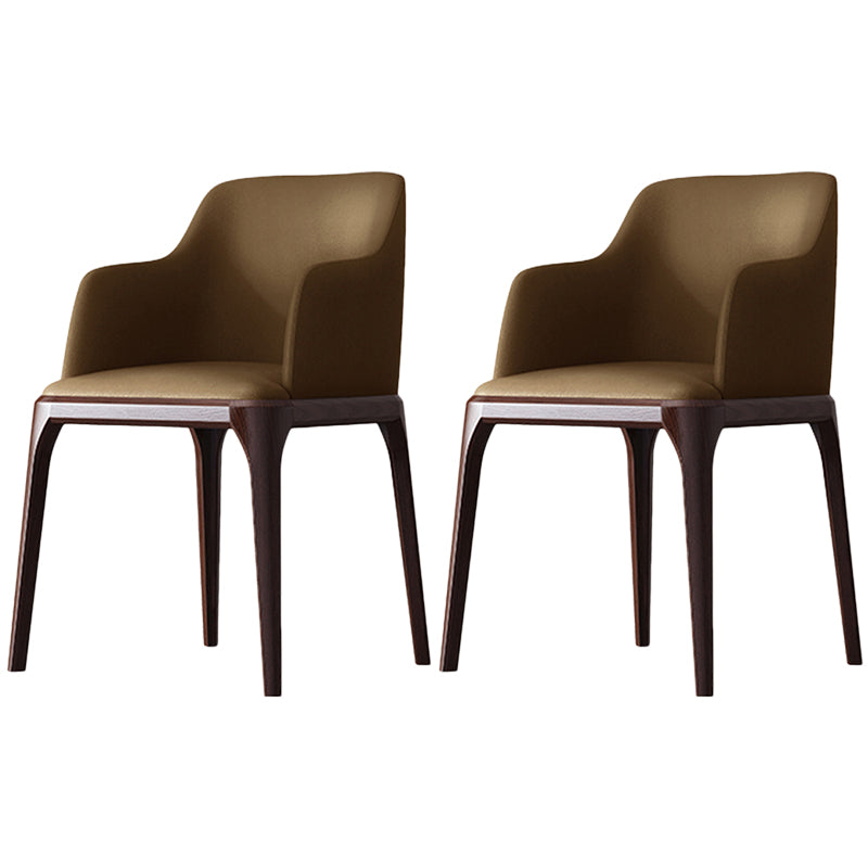 Contemporary Square Leather Dining Side Arm Chair for Kitchen with Wooden Legs Brown 2 Piece Set Clearhalo ' kitchen&dining_furn' 'Dining Chairs' 'Dining Tables & Seating' 'dining_chair' 'furn' 'furn_dining_chair' 'Furniture' 'furniture_dining_chair' 'Kitchen & Dining Furniture' 'kitchen' 3539835