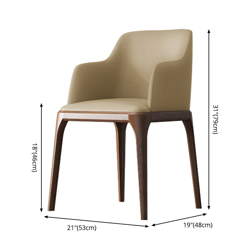 Contemporary Square Leather Dining Side Arm Chair for Kitchen with Wooden Legs Clearhalo ' kitchen&dining_furn' 'Dining Chairs' 'Dining Tables & Seating' 'dining_chair' 'furn' 'furn_dining_chair' 'Furniture' 'furniture_dining_chair' 'Kitchen & Dining Furniture' 'kitchen' 3539836