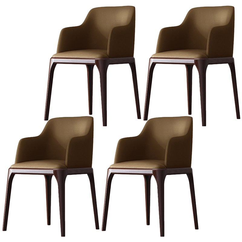 Contemporary Square Leather Dining Side Arm Chair for Kitchen with Wooden Legs Brown 4 Piece Set Clearhalo ' kitchen&dining_furn' 'Dining Chairs' 'Dining Tables & Seating' 'dining_chair' 'furn' 'furn_dining_chair' 'Furniture' 'furniture_dining_chair' 'Kitchen & Dining Furniture' 'kitchen' 3539837