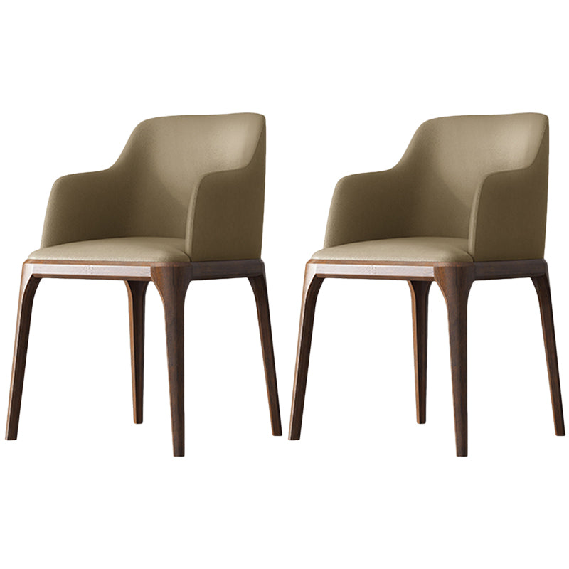 Contemporary Square Leather Dining Side Arm Chair for Kitchen with Wooden Legs Light Khaki 2 Piece Set Clearhalo ' kitchen&dining_furn' 'Dining Chairs' 'Dining Tables & Seating' 'dining_chair' 'furn' 'furn_dining_chair' 'Furniture' 'furniture_dining_chair' 'Kitchen & Dining Furniture' 'kitchen' 3539845