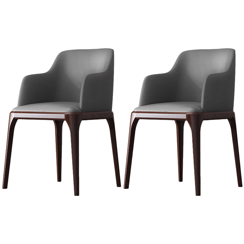 Contemporary Square Leather Dining Side Arm Chair for Kitchen with Wooden Legs Grey 2 Piece Set Clearhalo ' kitchen&dining_furn' 'Dining Chairs' 'Dining Tables & Seating' 'dining_chair' 'furn' 'furn_dining_chair' 'Furniture' 'furniture_dining_chair' 'Kitchen & Dining Furniture' 'kitchen' 3539848