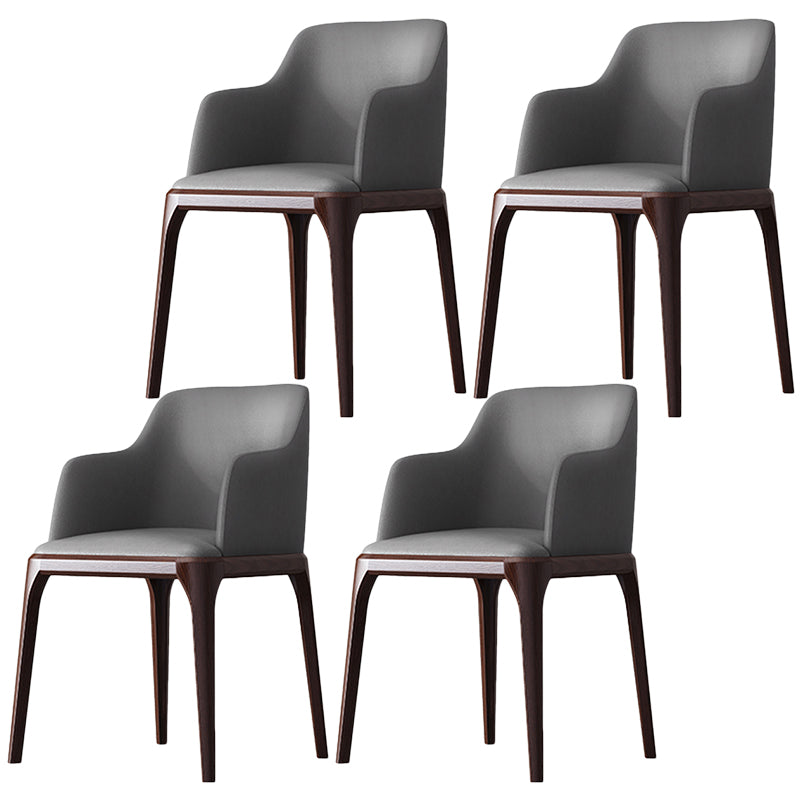 Contemporary Square Leather Dining Side Arm Chair for Kitchen with Wooden Legs Grey 4 Piece Set Clearhalo ' kitchen&dining_furn' 'Dining Chairs' 'Dining Tables & Seating' 'dining_chair' 'furn' 'furn_dining_chair' 'Furniture' 'furniture_dining_chair' 'Kitchen & Dining Furniture' 'kitchen' 3539849