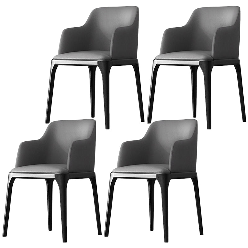 Contemporary Square Leather Dining Side Arm Chair for Kitchen with Wooden Legs Smoke Gray 4 Piece Set Clearhalo ' kitchen&dining_furn' 'Dining Chairs' 'Dining Tables & Seating' 'dining_chair' 'furn' 'furn_dining_chair' 'Furniture' 'furniture_dining_chair' 'Kitchen & Dining Furniture' 'kitchen' 3539851