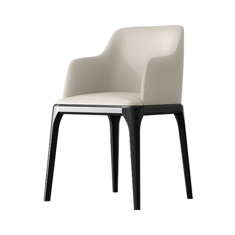 Contemporary Square Leather Dining Side Arm Chair for Kitchen with Wooden Legs Off-White 1 Piece Clearhalo ' kitchen&dining_furn' 'Dining Chairs' 'Dining Tables & Seating' 'dining_chair' 'furn' 'furn_dining_chair' 'Furniture' 'furniture_dining_chair' 'Kitchen & Dining Furniture' 'kitchen' 3539852