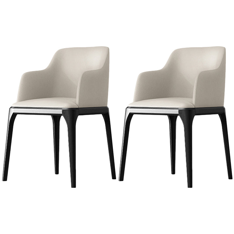 Contemporary Square Leather Dining Side Arm Chair for Kitchen with Wooden Legs Off-White 2 Piece Set Clearhalo ' kitchen&dining_furn' 'Dining Chairs' 'Dining Tables & Seating' 'dining_chair' 'furn' 'furn_dining_chair' 'Furniture' 'furniture_dining_chair' 'Kitchen & Dining Furniture' 'kitchen' 3539853
