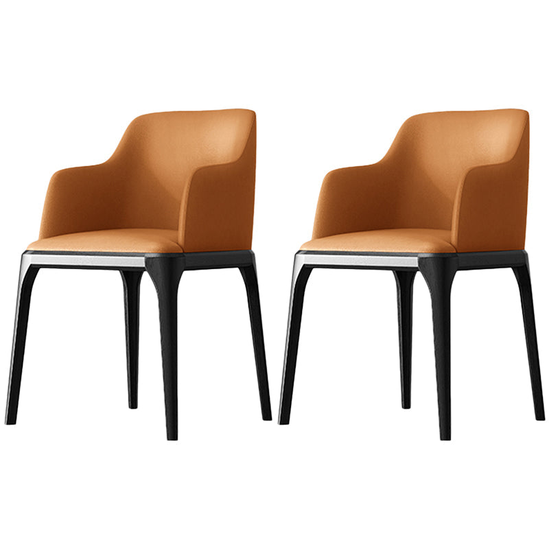 Contemporary Square Leather Dining Side Arm Chair for Kitchen with Wooden Legs Orange 2 Piece Set Clearhalo ' kitchen&dining_furn' 'Dining Chairs' 'Dining Tables & Seating' 'dining_chair' 'furn' 'furn_dining_chair' 'Furniture' 'furniture_dining_chair' 'Kitchen & Dining Furniture' 'kitchen' 3539855