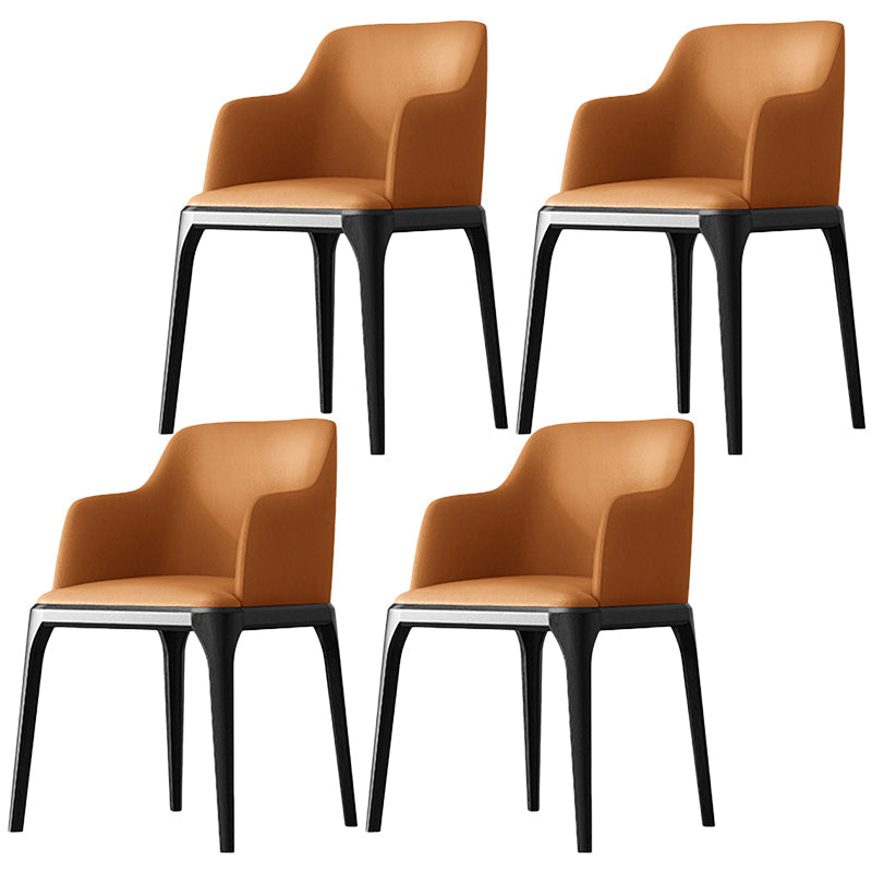 Contemporary Square Leather Dining Side Arm Chair for Kitchen with Wooden Legs Orange 4 Piece Set Clearhalo ' kitchen&dining_furn' 'Dining Chairs' 'Dining Tables & Seating' 'dining_chair' 'furn' 'furn_dining_chair' 'Furniture' 'furniture_dining_chair' 'Kitchen & Dining Furniture' 'kitchen' 3539856