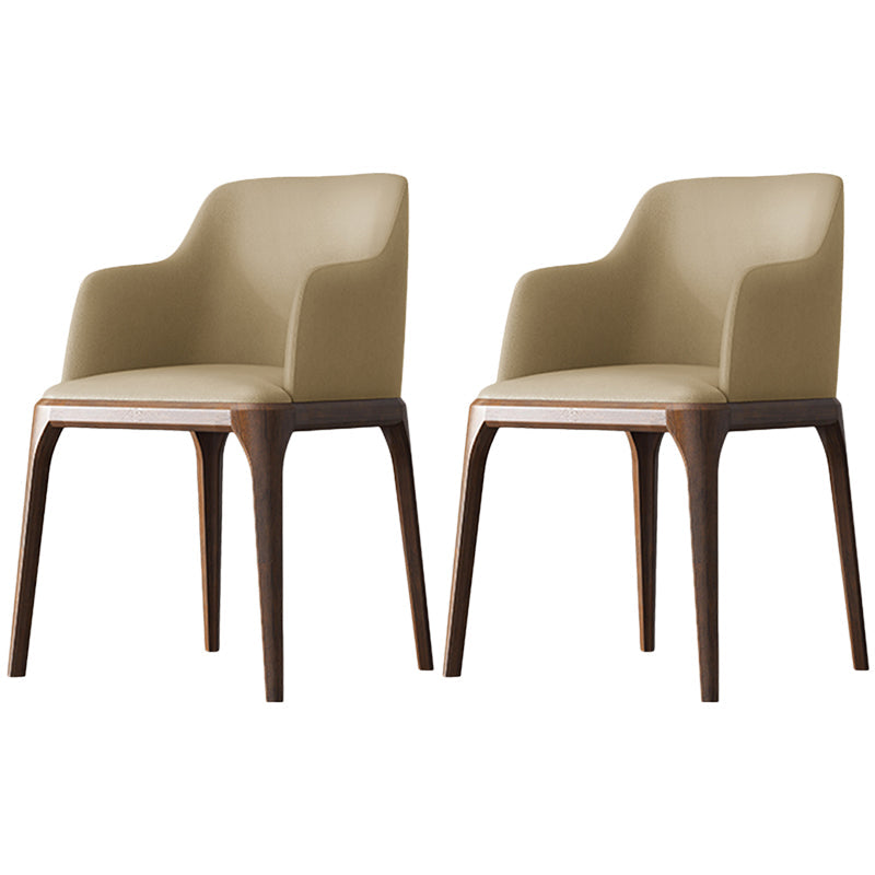 Contemporary Square Leather Dining Side Arm Chair for Kitchen with Wooden Legs Beige 2 Piece Set Clearhalo ' kitchen&dining_furn' 'Dining Chairs' 'Dining Tables & Seating' 'dining_chair' 'furn' 'furn_dining_chair' 'Furniture' 'furniture_dining_chair' 'Kitchen & Dining Furniture' 'kitchen' 3539857