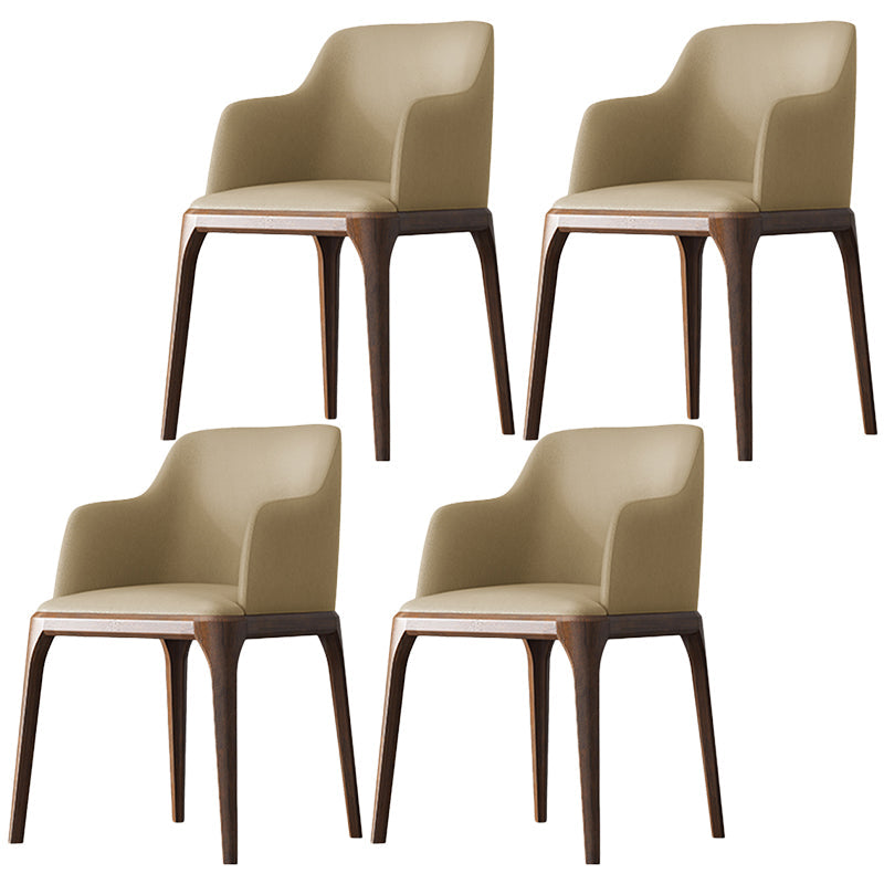 Contemporary Square Leather Dining Side Arm Chair for Kitchen with Wooden Legs Beige 4 Piece Set Clearhalo ' kitchen&dining_furn' 'Dining Chairs' 'Dining Tables & Seating' 'dining_chair' 'furn' 'furn_dining_chair' 'Furniture' 'furniture_dining_chair' 'Kitchen & Dining Furniture' 'kitchen' 3539858