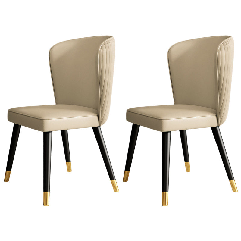 Contemporary Style Leather Chair Armless Parsons Chair with Wooden Legs for Dining Room Beige 2 Piece Set Clearhalo ' kitchen&dining_furn' 'Dining Chairs' 'Dining Tables & Seating' 'dining_chair' 'furn' 'furn_dining_chair' 'Furniture' 'furniture_dining_chair' 'Kitchen & Dining Furniture' 'kitchen' 3539975