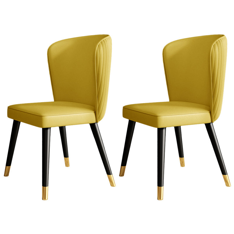 Contemporary Style Leather Chair Armless Parsons Chair with Wooden Legs for Dining Room Yellow 2 Piece Set Clearhalo ' kitchen&dining_furn' 'Dining Chairs' 'Dining Tables & Seating' 'dining_chair' 'furn' 'furn_dining_chair' 'Furniture' 'furniture_dining_chair' 'Kitchen & Dining Furniture' 'kitchen' 3539987