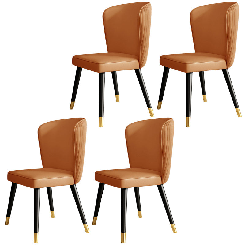Contemporary Style Leather Chair Armless Parsons Chair with Wooden Legs for Dining Room Orange 4 Piece Set Clearhalo ' kitchen&dining_furn' 'Dining Chairs' 'Dining Tables & Seating' 'dining_chair' 'furn' 'furn_dining_chair' 'Furniture' 'furniture_dining_chair' 'Kitchen & Dining Furniture' 'kitchen' 3539994