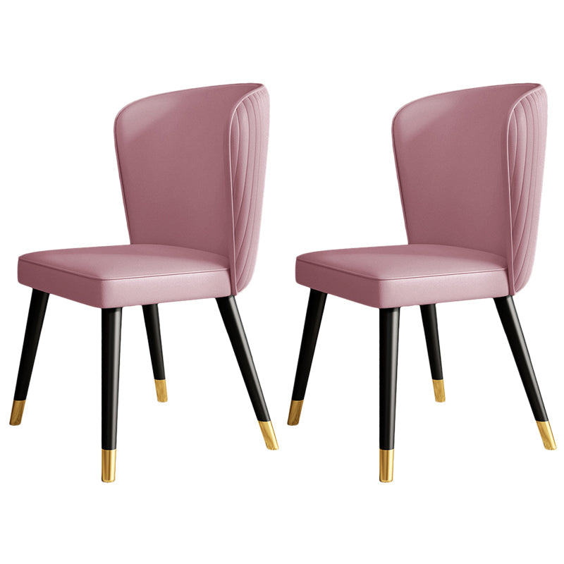 Contemporary Style Leather Chair Armless Parsons Chair with Wooden Legs for Dining Room Pink 2 Piece Set Clearhalo ' kitchen&dining_furn' 'Dining Chairs' 'Dining Tables & Seating' 'dining_chair' 'furn' 'furn_dining_chair' 'Furniture' 'furniture_dining_chair' 'Kitchen & Dining Furniture' 'kitchen' 3539996