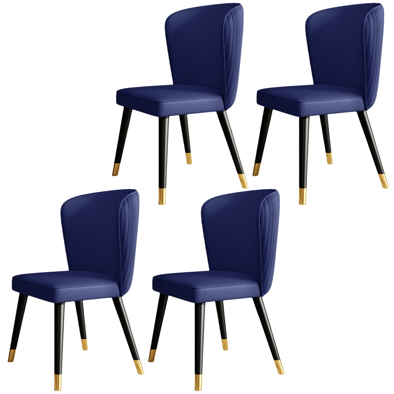 Contemporary Style Leather Chair Armless Parsons Chair with Wooden Legs for Dining Room Blue 4 Piece Set Clearhalo ' kitchen&dining_furn' 'Dining Chairs' 'Dining Tables & Seating' 'dining_chair' 'furn' 'furn_dining_chair' 'Furniture' 'furniture_dining_chair' 'Kitchen & Dining Furniture' 'kitchen' 3540003