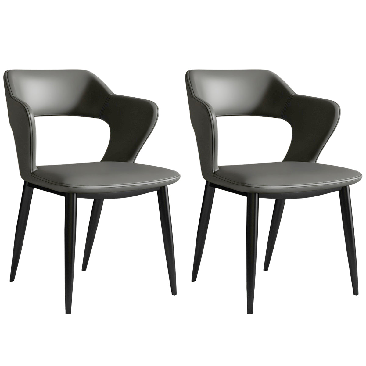 Nordic Metal Dining Chairs with Arm Indoor Open Back Dining Side Chair Dark Gray 2 Piece Set Clearhalo ' kitchen&dining_furn' 'Dining Chairs' 'Dining Tables & Seating' 'dining_chair' 'furn' 'furn_dining_chair' 'Furniture' 'furniture_dining_chair' 'Kitchen & Dining Furniture' 'kitchen' 3540097