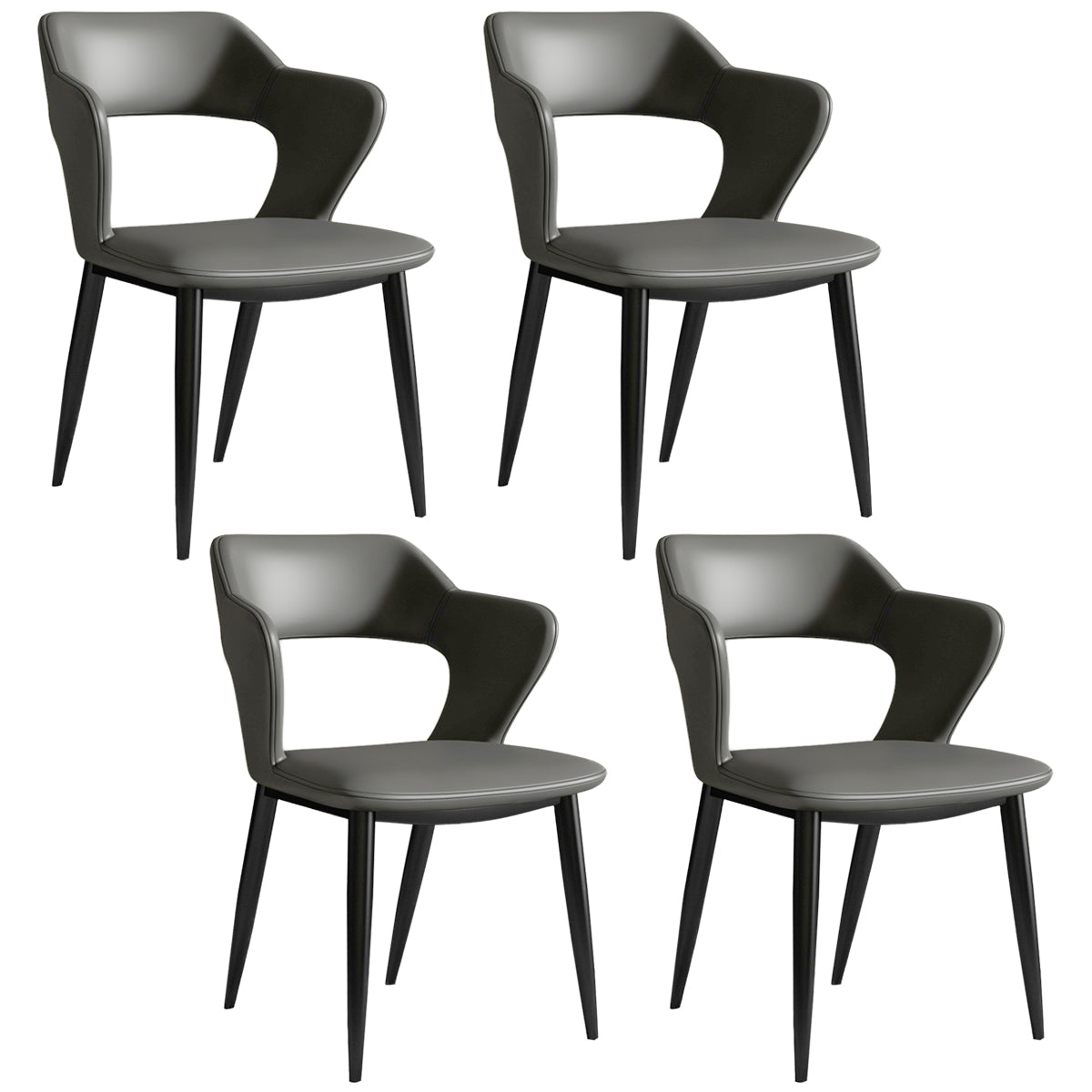 Nordic Metal Dining Chairs with Arm Indoor Open Back Dining Side Chair Dark Gray 4 Piece Set Clearhalo ' kitchen&dining_furn' 'Dining Chairs' 'Dining Tables & Seating' 'dining_chair' 'furn' 'furn_dining_chair' 'Furniture' 'furniture_dining_chair' 'Kitchen & Dining Furniture' 'kitchen' 3540099