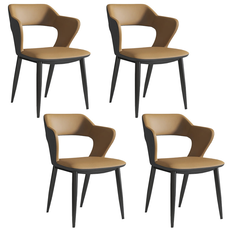 Nordic Metal Dining Chairs with Arm Indoor Open Back Dining Side Chair Khaki 4 Piece Set Clearhalo ' kitchen&dining_furn' 'Dining Chairs' 'Dining Tables & Seating' 'dining_chair' 'furn' 'furn_dining_chair' 'Furniture' 'furniture_dining_chair' 'Kitchen & Dining Furniture' 'kitchen' 3540110