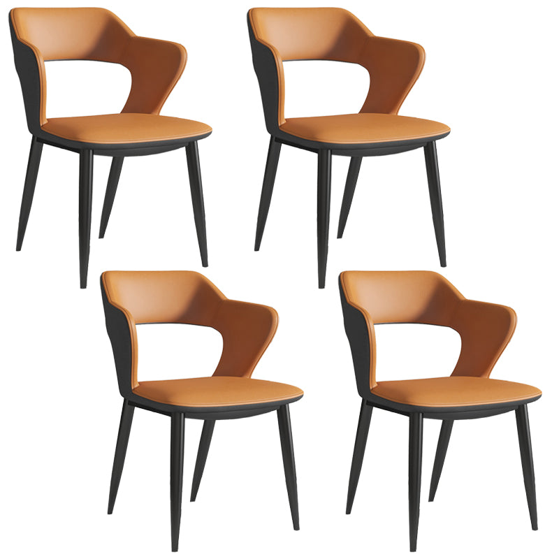 Nordic Metal Dining Chairs with Arm Indoor Open Back Dining Side Chair Orange 4 Piece Set Clearhalo ' kitchen&dining_furn' 'Dining Chairs' 'Dining Tables & Seating' 'dining_chair' 'furn' 'furn_dining_chair' 'Furniture' 'furniture_dining_chair' 'Kitchen & Dining Furniture' 'kitchen' 3540116