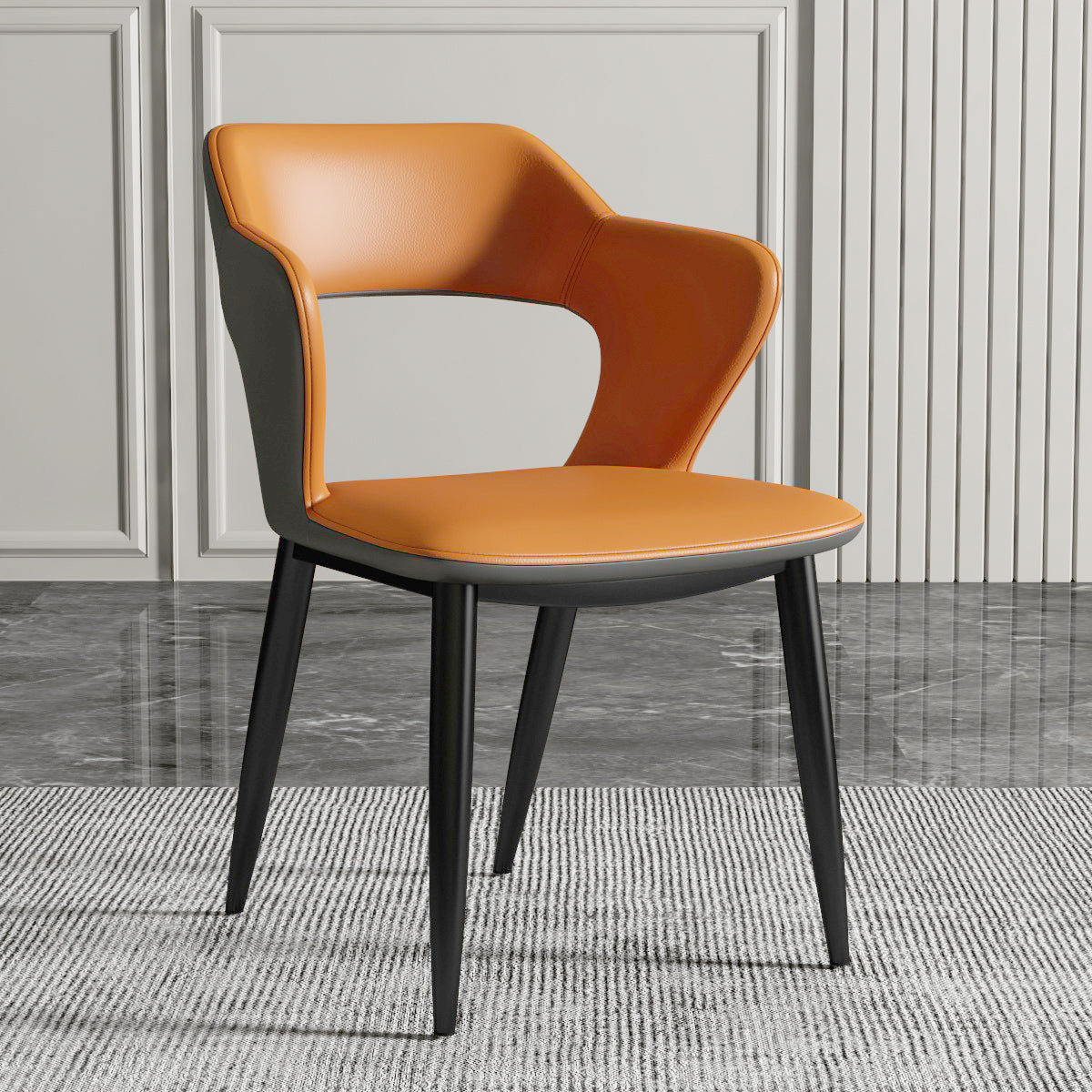 Nordic Metal Dining Chairs with Arm Indoor Open Back Dining Side Chair Orange 1 Piece Clearhalo ' kitchen&dining_furn' 'Dining Chairs' 'Dining Tables & Seating' 'dining_chair' 'furn' 'furn_dining_chair' 'Furniture' 'furniture_dining_chair' 'Kitchen & Dining Furniture' 'kitchen' 3540120