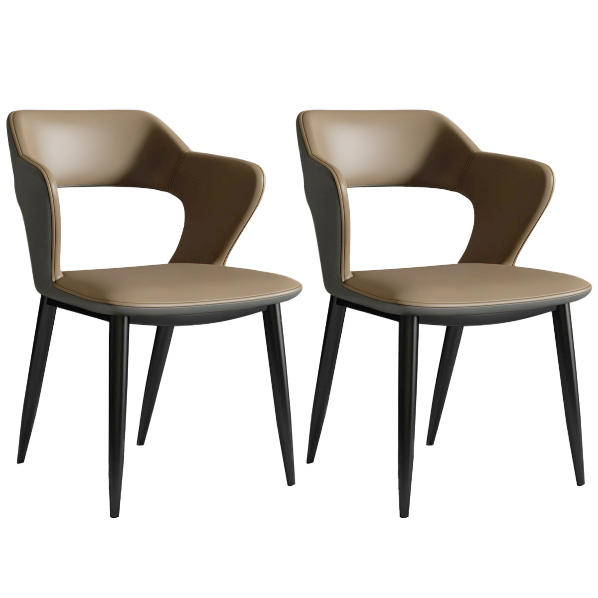 Nordic Metal Dining Chairs with Arm Indoor Open Back Dining Side Chair Brown 2 Piece Set Clearhalo ' kitchen&dining_furn' 'Dining Chairs' 'Dining Tables & Seating' 'dining_chair' 'furn' 'furn_dining_chair' 'Furniture' 'furniture_dining_chair' 'Kitchen & Dining Furniture' 'kitchen' 3540124