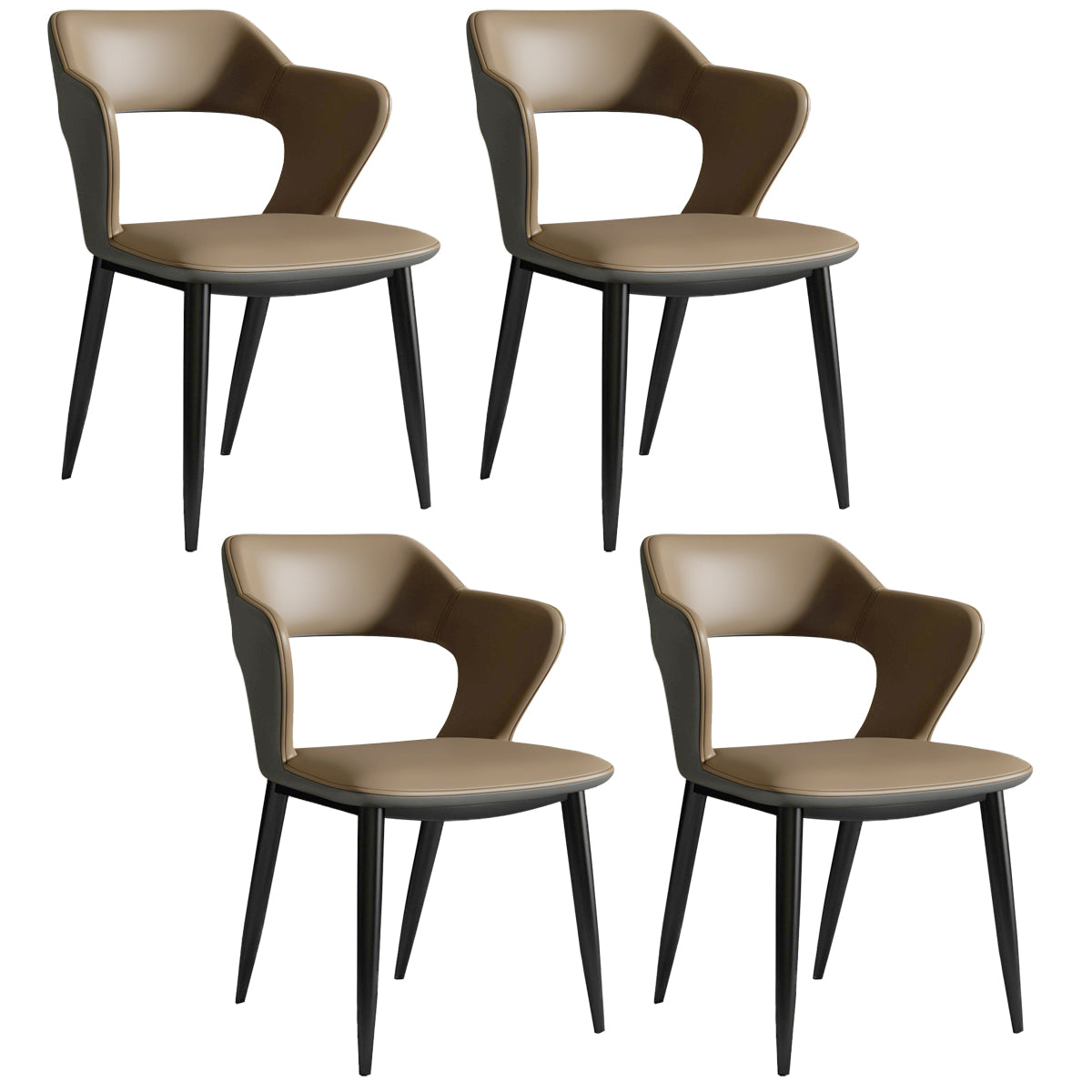 Nordic Metal Dining Chairs with Arm Indoor Open Back Dining Side Chair Brown 4 Piece Set Clearhalo ' kitchen&dining_furn' 'Dining Chairs' 'Dining Tables & Seating' 'dining_chair' 'furn' 'furn_dining_chair' 'Furniture' 'furniture_dining_chair' 'Kitchen & Dining Furniture' 'kitchen' 3540125