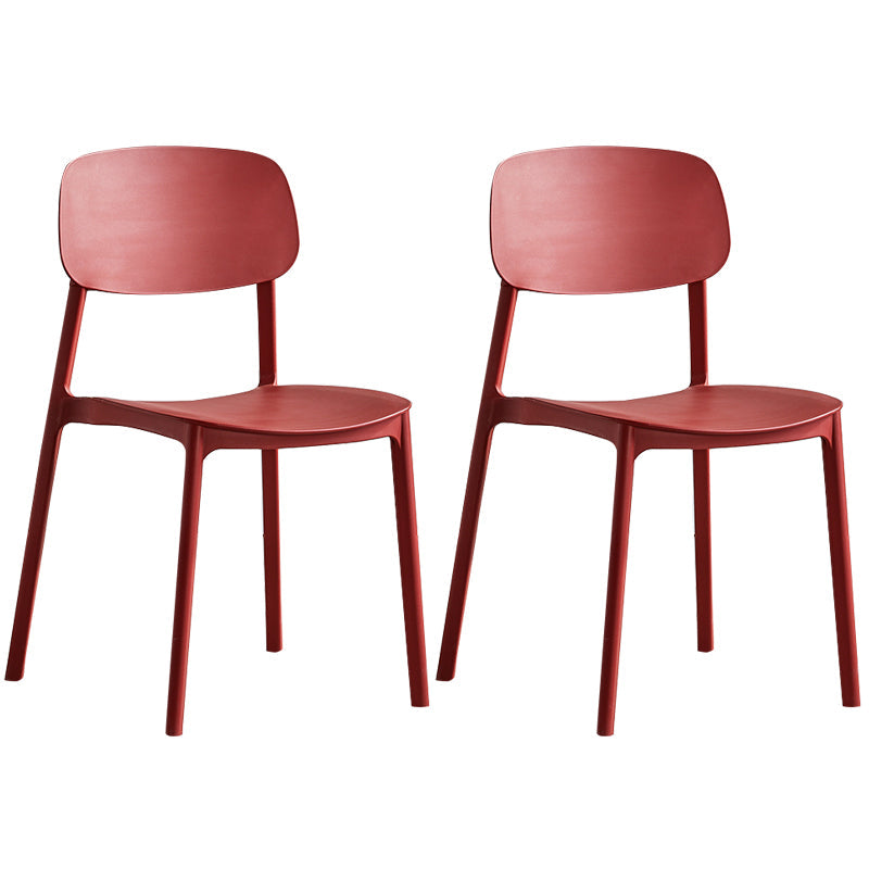 Minimalist Style Stackable Plastic Side Chair Colorful Armless Dining Chairs for Home Use Red 2 Piece Set Clearhalo ' kitchen&dining_furn' 'Dining Chairs' 'Dining Tables & Seating' 'dining_chair' 'furn' 'furn_dining_chair' 'Furniture' 'furniture_dining_chair' 'Kitchen & Dining Furniture' 'kitchen' 3540231