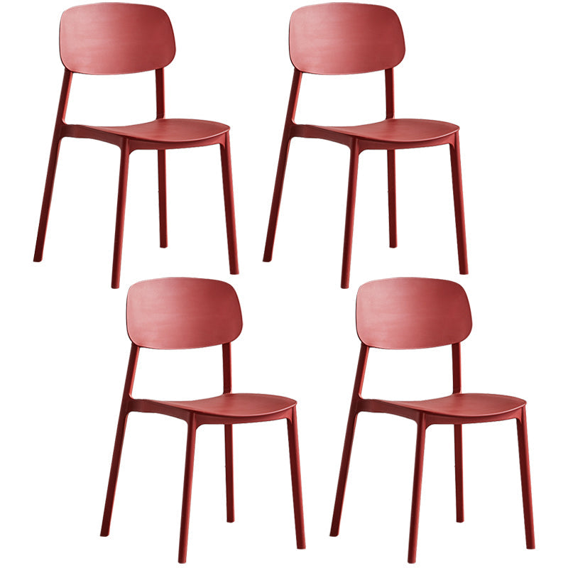 Minimalist Style Stackable Plastic Side Chair Colorful Armless Dining Chairs for Home Use Red 4 Piece Set Clearhalo ' kitchen&dining_furn' 'Dining Chairs' 'Dining Tables & Seating' 'dining_chair' 'furn' 'furn_dining_chair' 'Furniture' 'furniture_dining_chair' 'Kitchen & Dining Furniture' 'kitchen' 3540233
