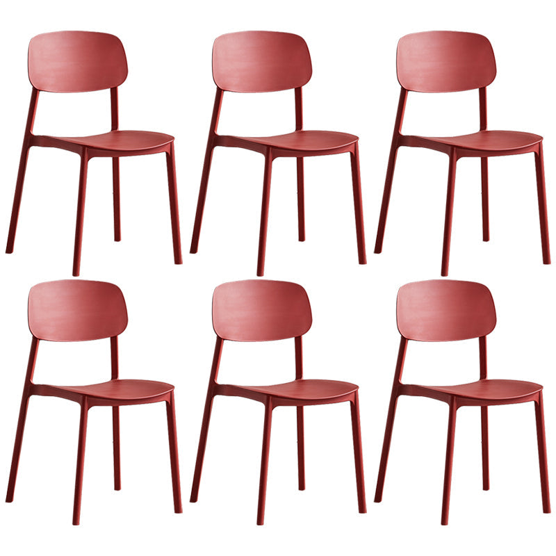 Minimalist Style Stackable Plastic Side Chair Colorful Armless Dining Chairs for Home Use Red 6 Piece Set Clearhalo ' kitchen&dining_furn' 'Dining Chairs' 'Dining Tables & Seating' 'dining_chair' 'furn' 'furn_dining_chair' 'Furniture' 'furniture_dining_chair' 'Kitchen & Dining Furniture' 'kitchen' 3540236